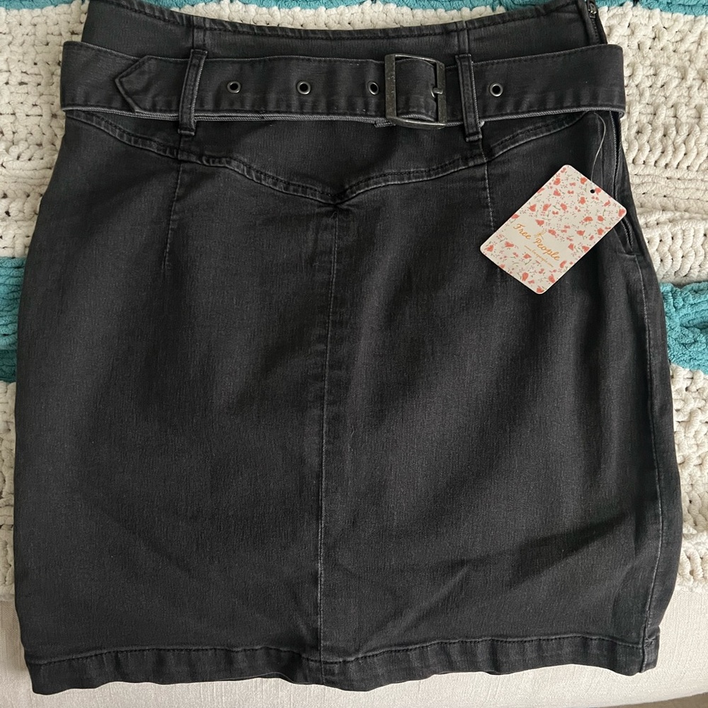 Free People Black Denim Skirt